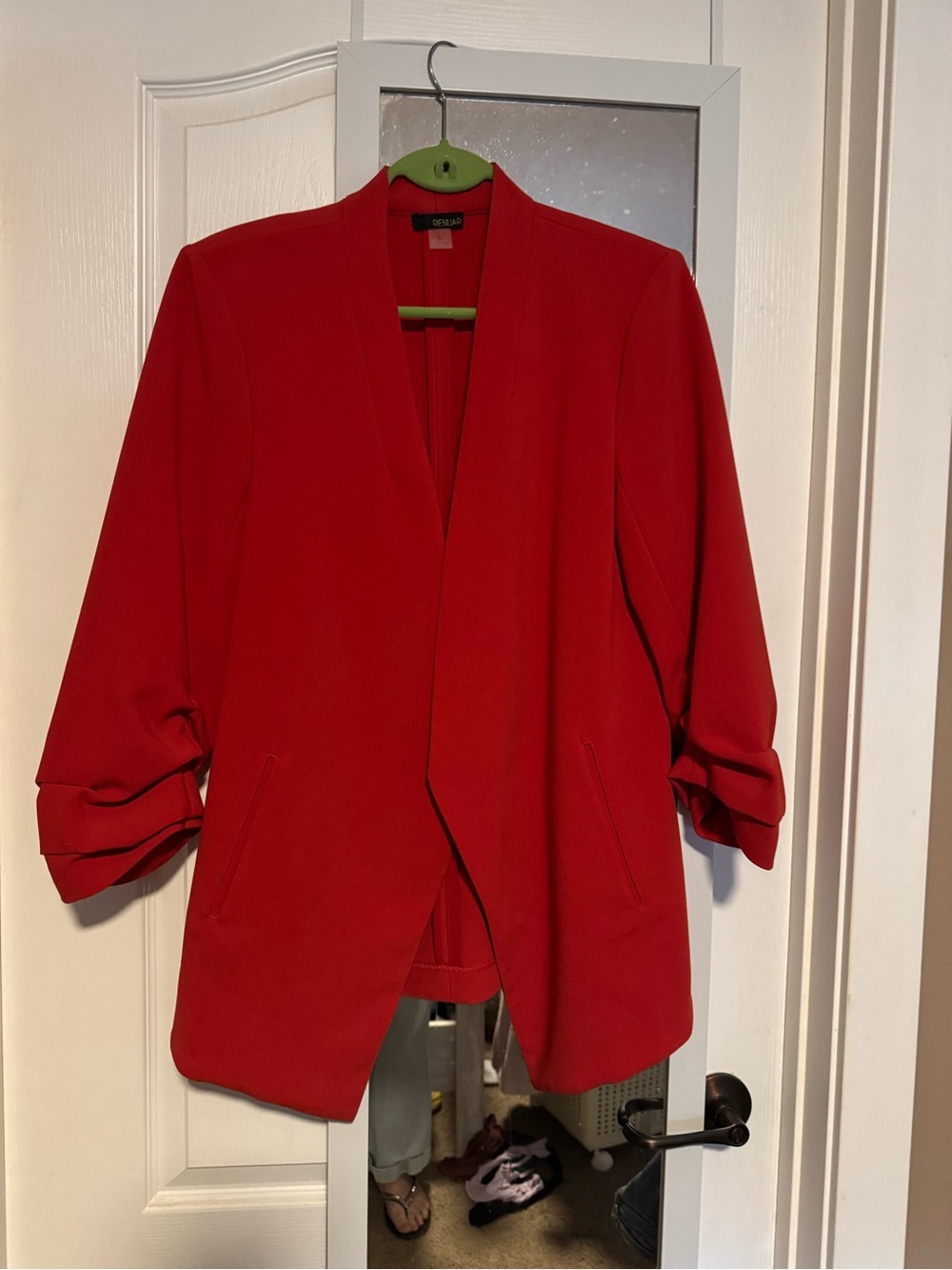 Renuar Red Open-Front Blazer with Rolled Sleeves